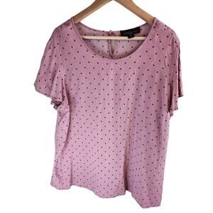 COMO BLACK WOMAN Pink with Black Polka Dot Top Batwing Sleeves 2X